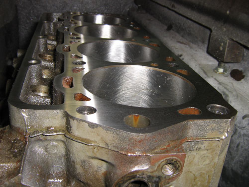 a cylinder block being decked in a mill