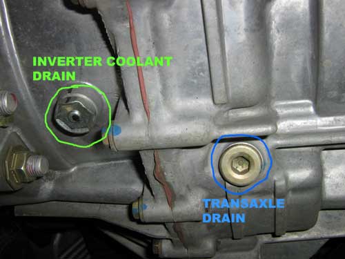 transaxle with inverter drain and transmission drain highlighted