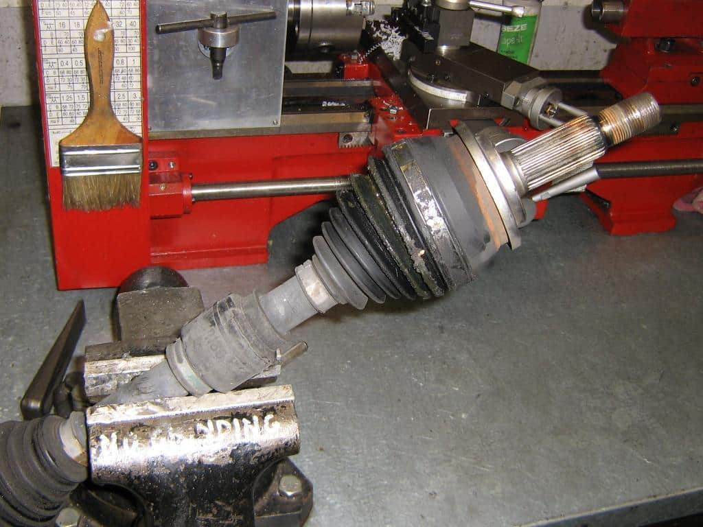 Prius axle clamped in a vise.