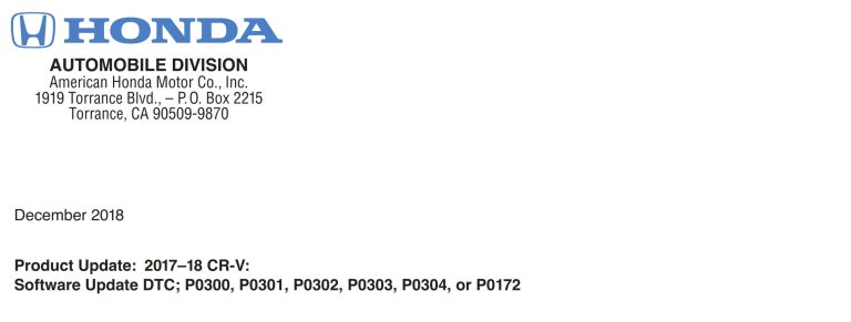 A close up of a TSB covering P0172 on 2017-2018 Honda CR-Vs.