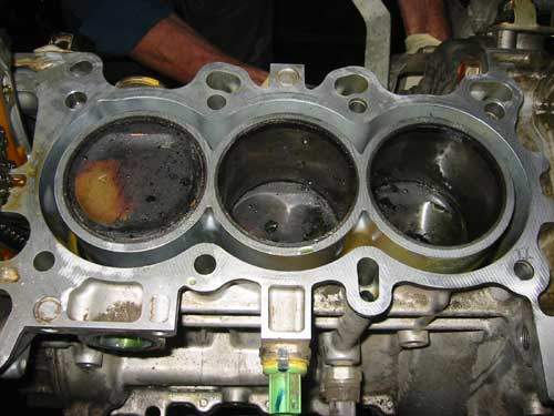 3 cylinder bores with cylinder hear removed