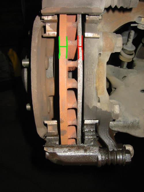 brake rotor with one side worn away