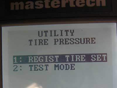 Register tire set displayed on a scan tool