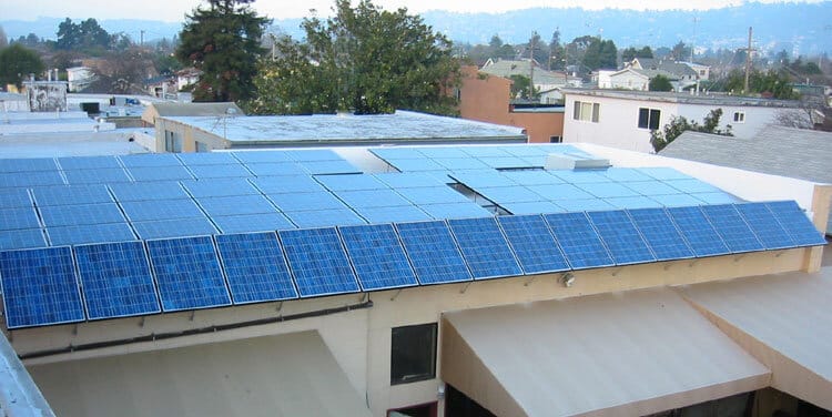a roof covered with solar panels