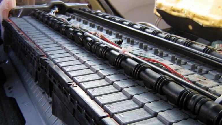 A Toyota hybrid battery with the cover removed