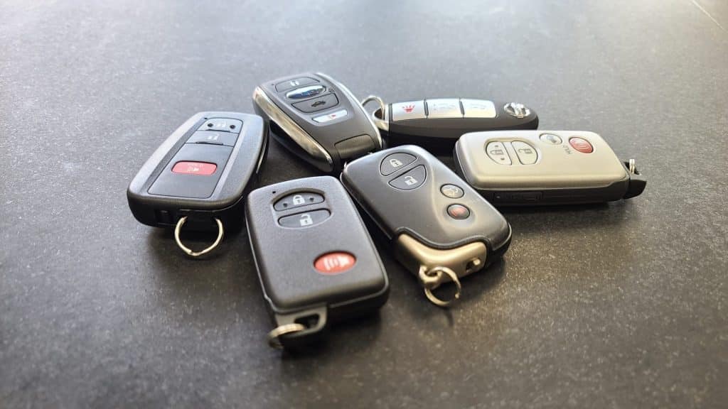 Smart keys sitting on a counter