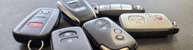 An artsy picture of smart keys sitting on a counter