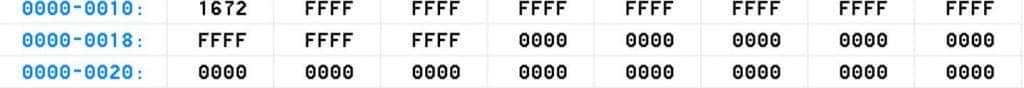 EEPROM table data FFFF 0000