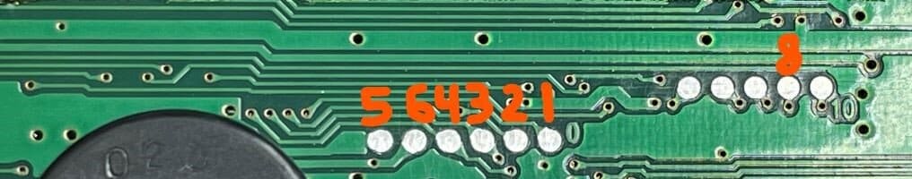 Test points with hand-drawn number identifying which EEPROM pins they go to.