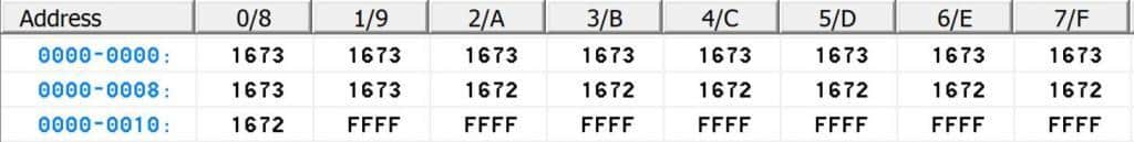 EEPROM table data 1673 and 1672