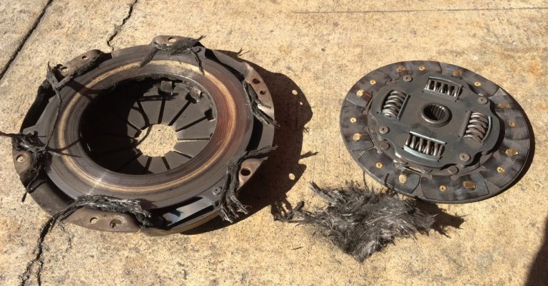 A badly damaged clutch disc in need of replacement