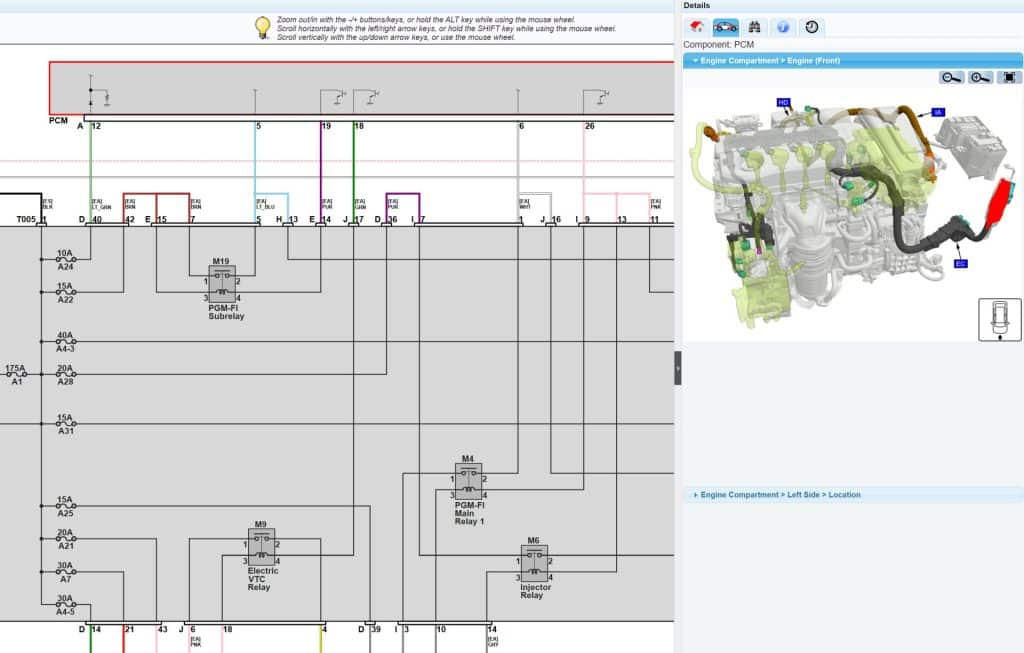 Honda electrical diagram and component location.