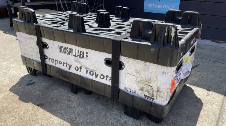 A hybrid battery in a shipping crate.