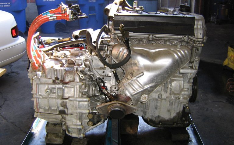 A hybrid transmission sitting on a cart