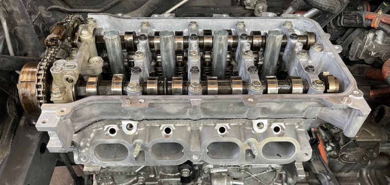 An engine being repaired.