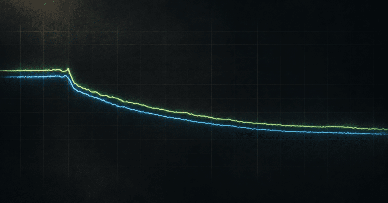 Artistic interpretation of closely tracking blue and green hybrid-battery voltage traces on a dark grid.