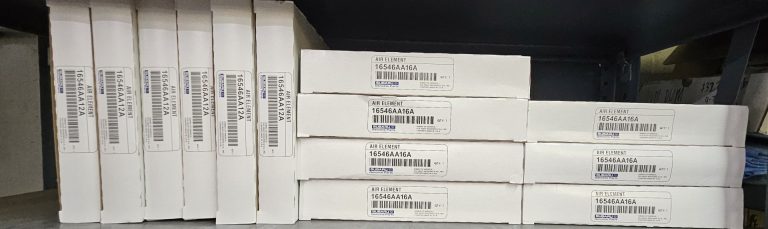 New Subaru air filters sitting on a shelf.