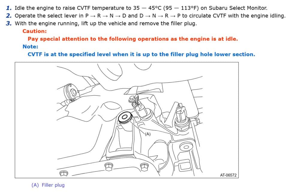 Text instructions before checking the fluid level and an image of location of the level port.