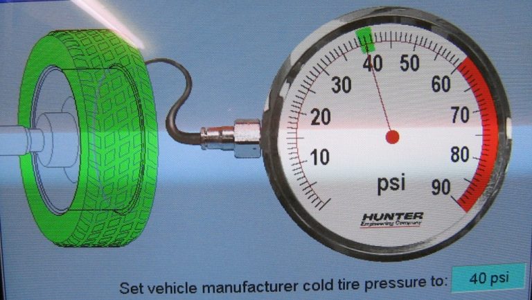A screen with a tire pressure gauge.